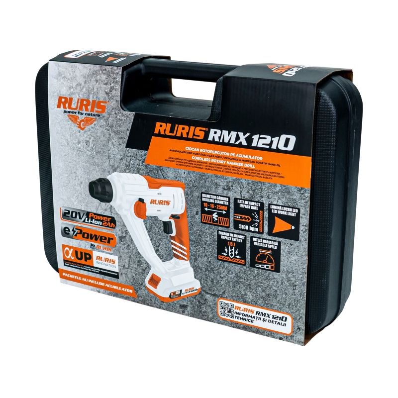 Ciocan rotopercutor pe acumulator RURIS RMX 1210 POWER ALFA UP {contine acumulator 4Ah+incarcator}
