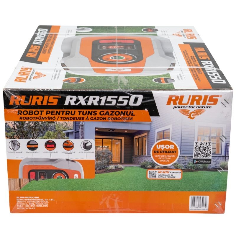 Robot de tuns gazon RURIS RXR 1550,  Bluetooth, Wifi, Senzori de ploaie, Senzori de impact