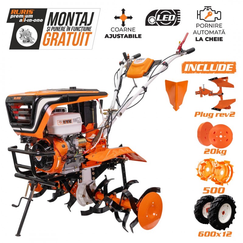 Motocultor Ruris 918K, 18 CP, 460 CC, 4 timpi, 3 viteze, 1100 mm latime lucru