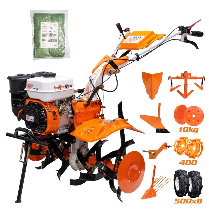 Motocultor RURIS 731ACC1, 8.5 CP, 208 cc  roti cauciuc 5.00-8 + CADOU Prelata cu ochiuri de prindere 100g/m2 verde 4x5m
