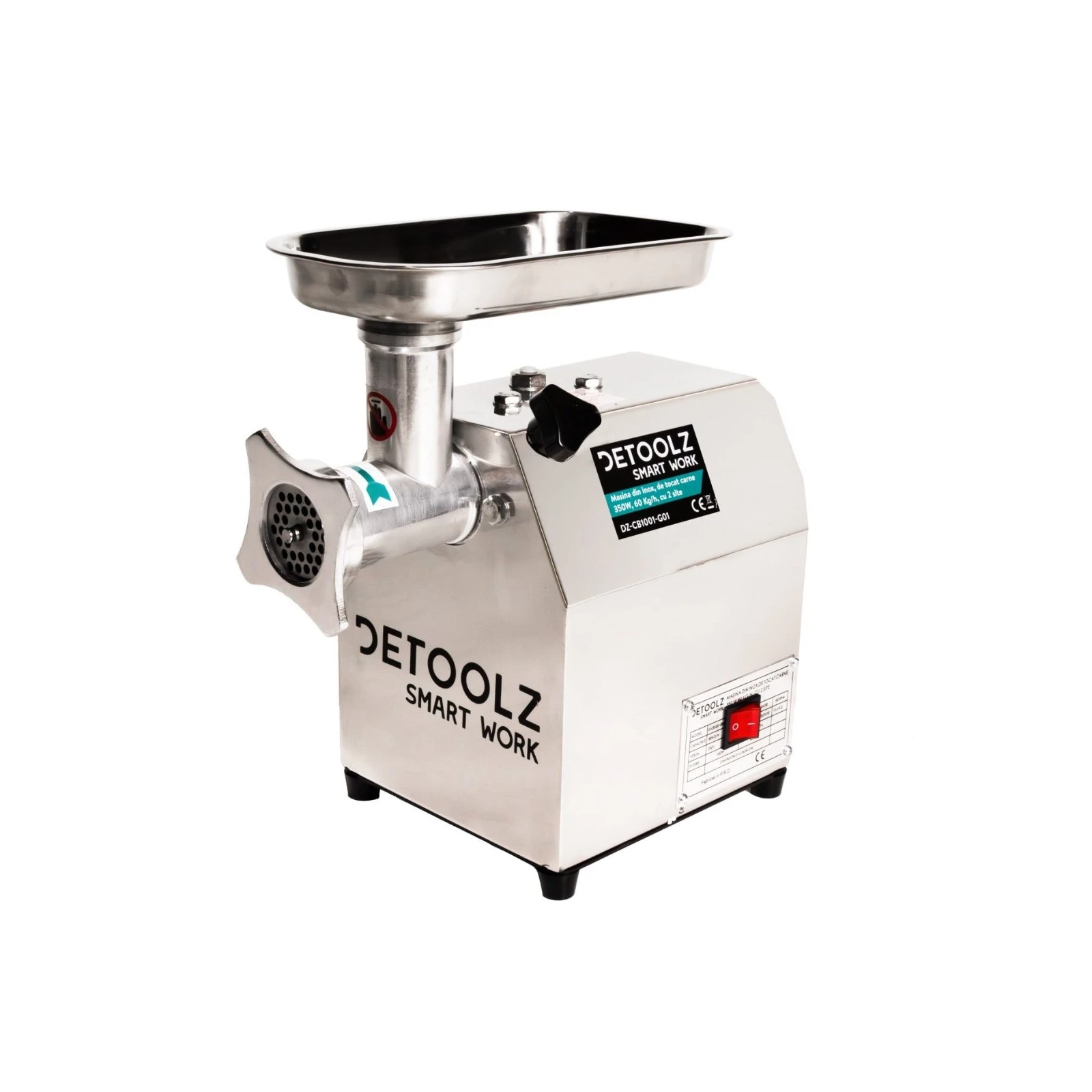Masina de tocat carne Detoolz, 350W, 60 kg/h Inox cu 2 site