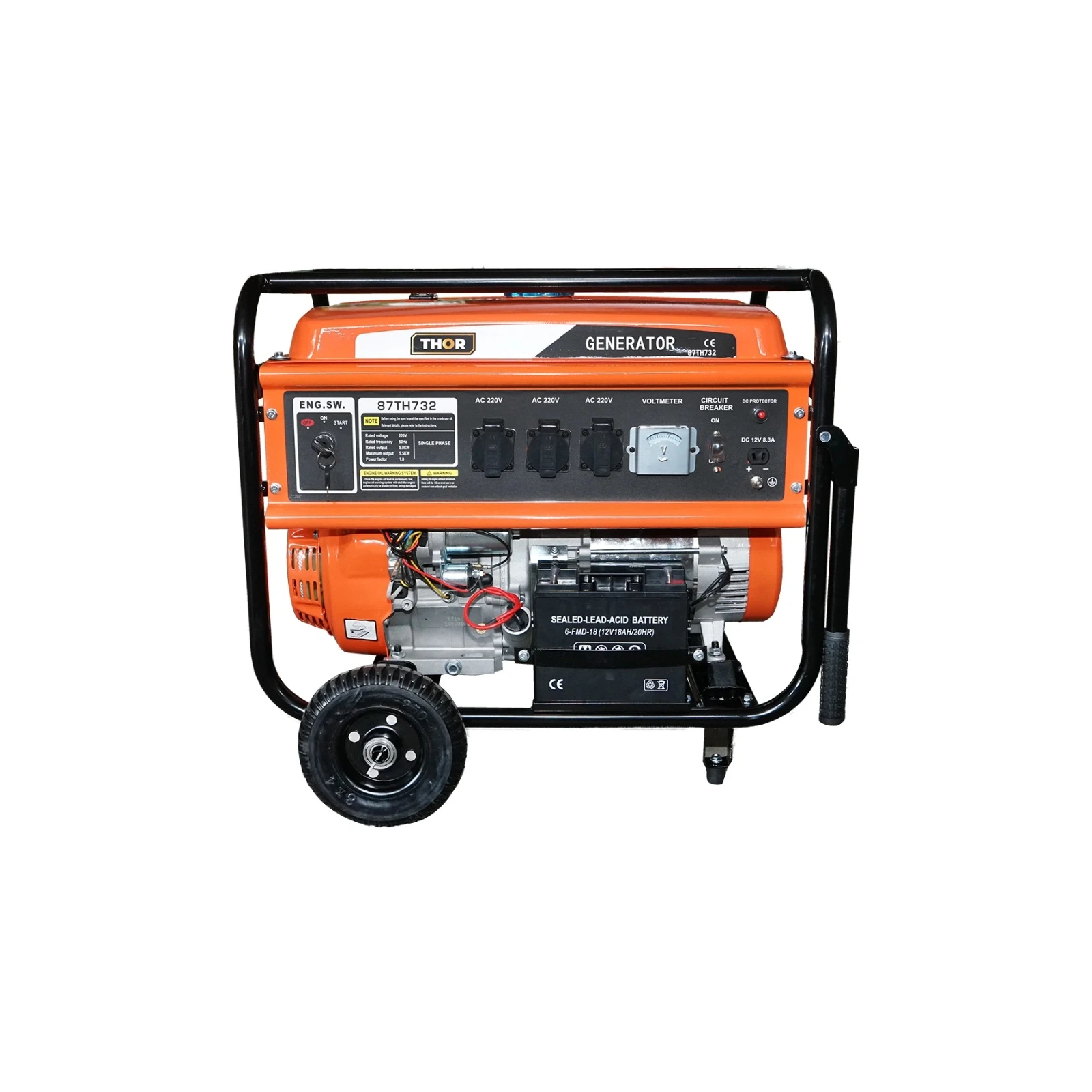 Generator electric 5.5kW/220V, motor pe benzina 15CP, pornire electrica/manuala THOR