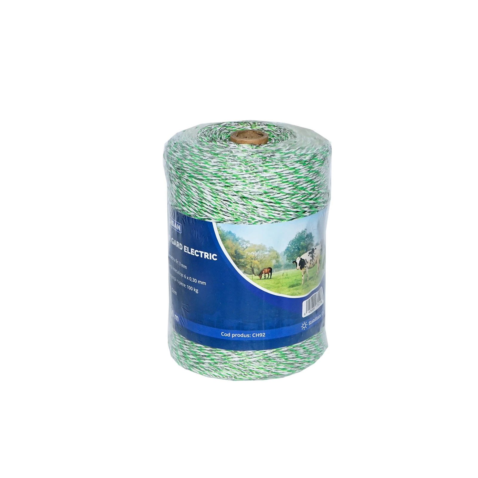 Rola fir verde-alb fi 3mm 6x0.3mm SS 0.31 Ohm/m, 500m gard electric Baisan