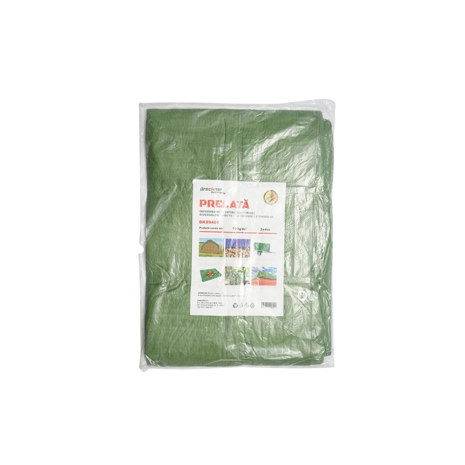 Prelata cu ochiuri de prindere 100g/m2 verde 3x4m Breckner Germany