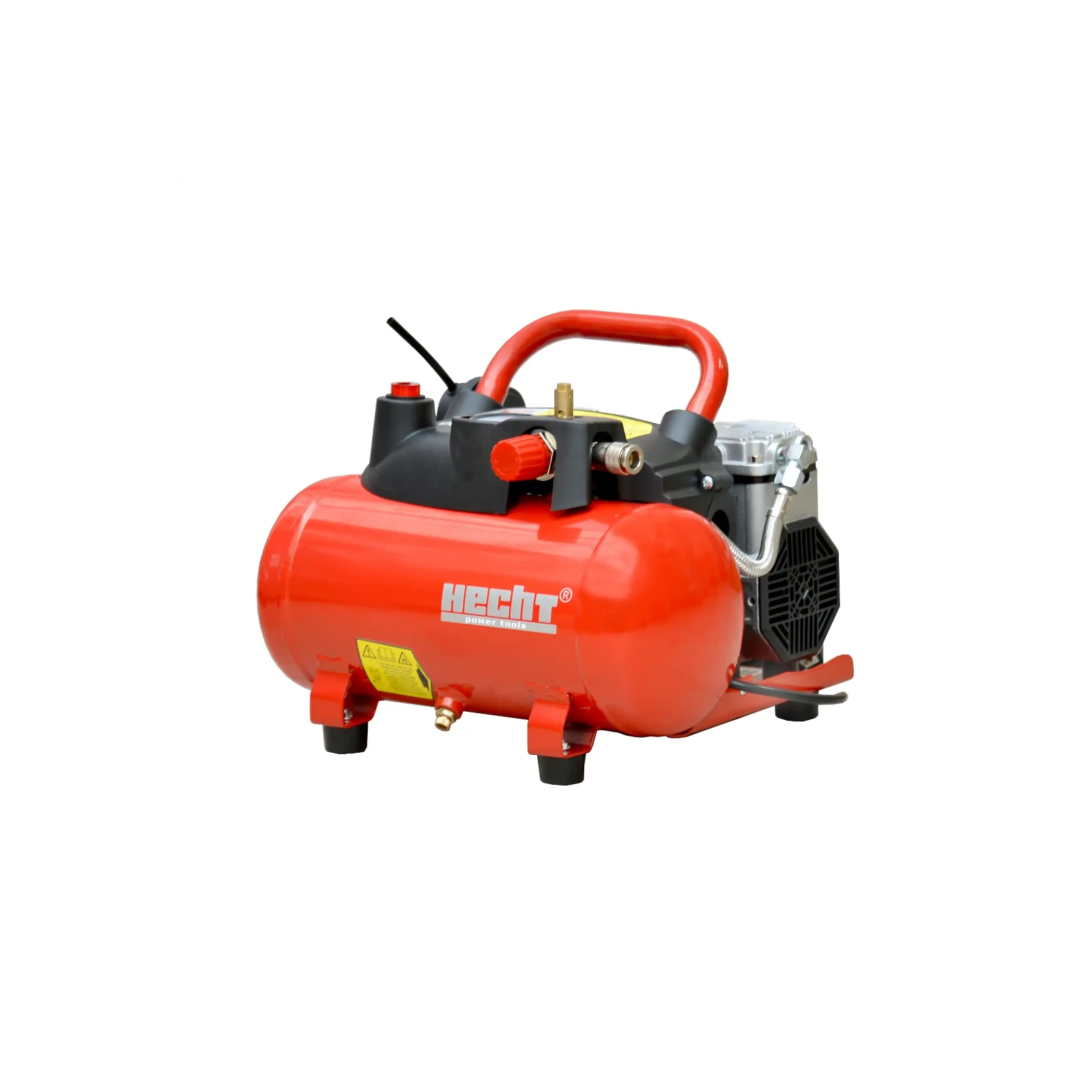Compresor fără ulei de 8 bar cu rezervor de aer de 6 litri. Putere 1100 W, alimentare 230 V / 50 Hz, grad de protectie IP20, greutate 13 kg