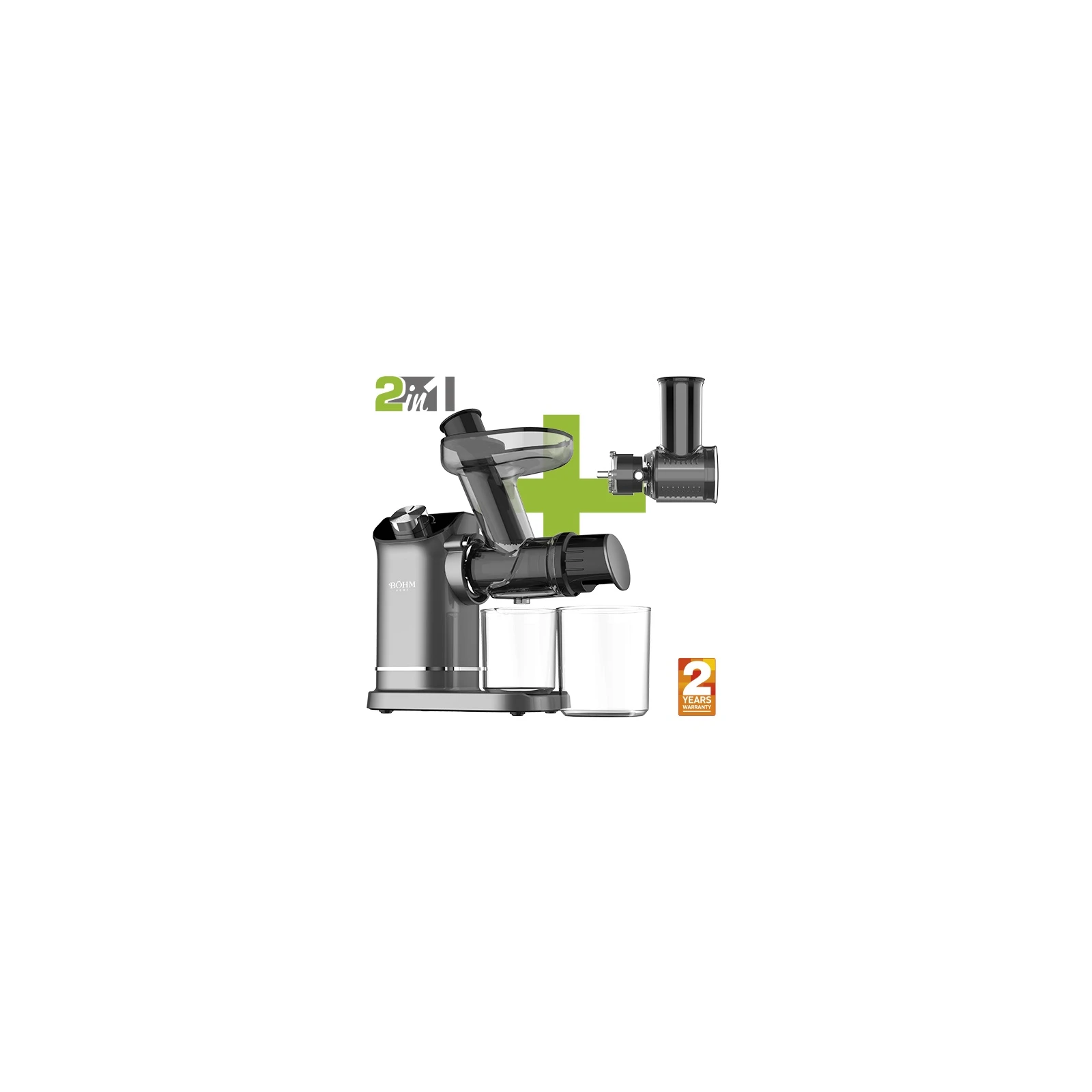 Storcător de fructe și legume cu presare la rece și răzătoare multifuncțională, 150 W,Material Fără BPA, BÖHM BM1533SM